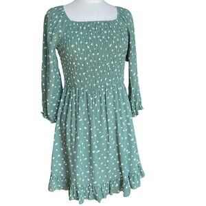 Chenault Smocked Floral Dress Green Puff Sleeve Cottagecore Prairie Peasant-16